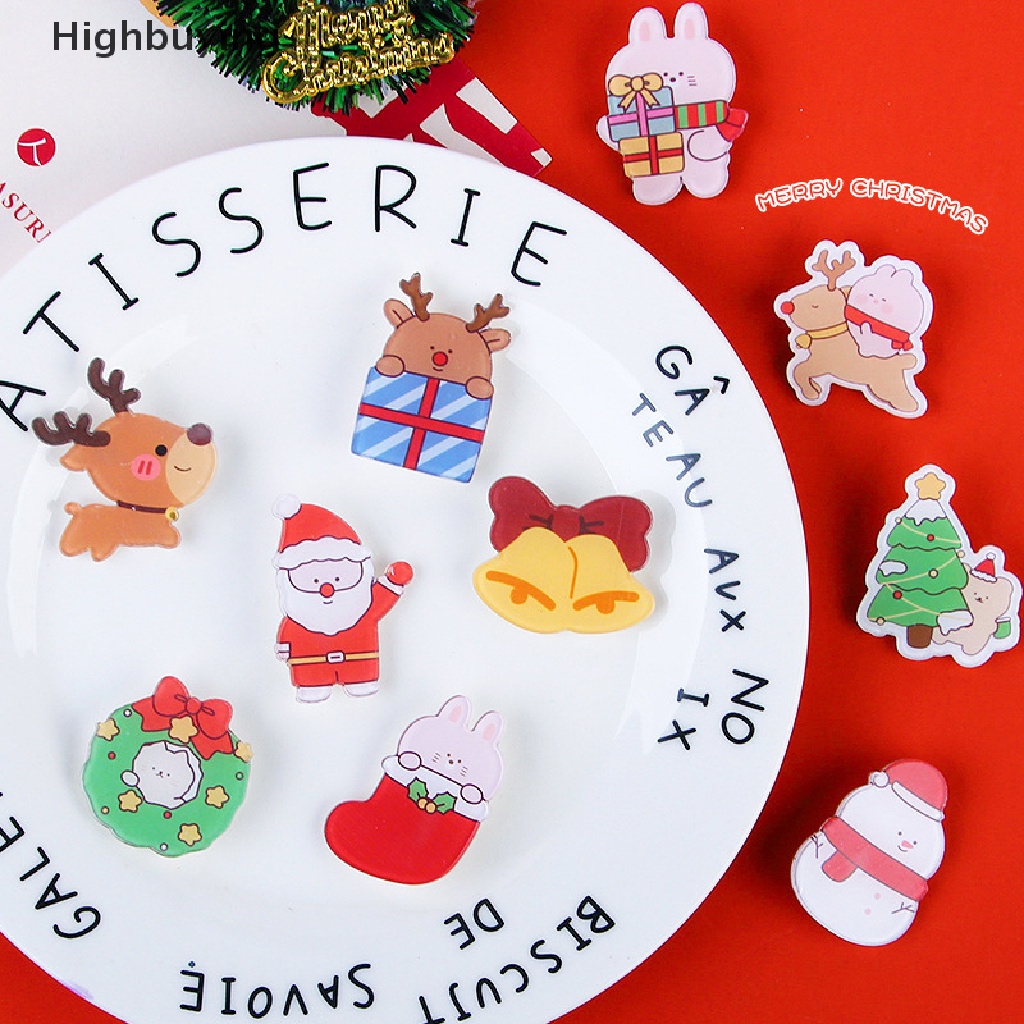 Hbid Bros Natal Santa Claus Santa Claus Elk Snowman Pohon Natal Lonceng Akrilik Lencana Pin Aksesoris Lucu Kerah Pin Lencana Perhiasan Glory