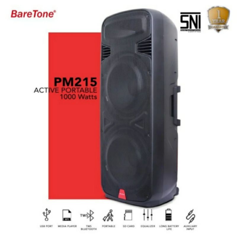 speaker portable original baretone pm215 usb bluetooth mp3 speaker karaoke 15 inch