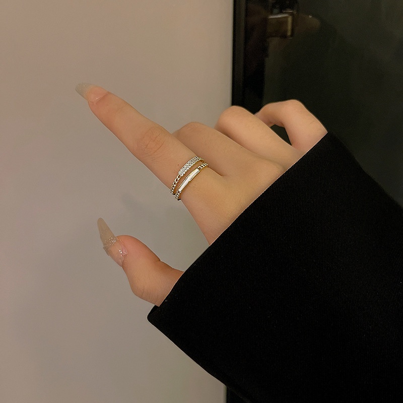 Cincin Model Terbuka Lapis Ganda Bahan Zirkon Dapat Disesuaikan Untuk Wanita