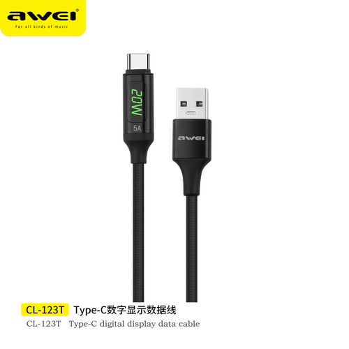 Kabel Charger AWEI USB to Type-C Digital Display Data Cable CL-123T