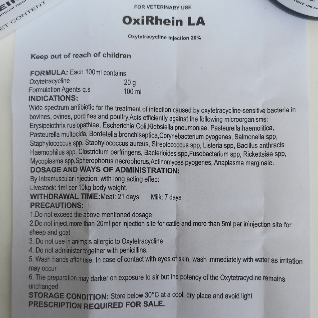 OXIRHEIN LA (Oxytetracycline 20%) | Antibiotik Long Acting untuk hewan Ternak | Seperti Limoxin 200 LA