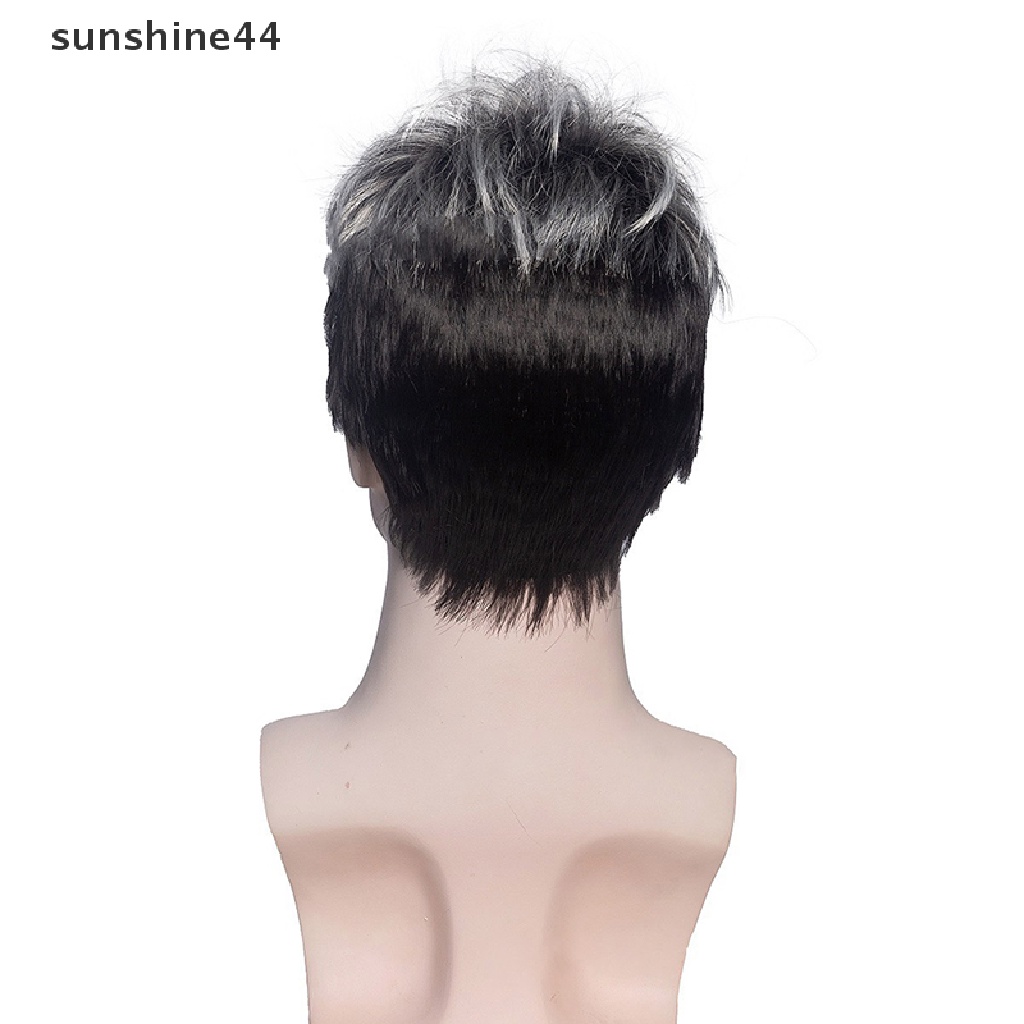 Sunshine Wig / Rambut Palsu Pria Model Pendek Keriting Warna Abu-Abu Tua / Coklat Tua