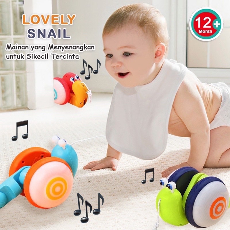 TokoPapin Mainan Siput Tarik Goyang Anak Bayi Nyala Lampu Suara Musik Snail Edukasi Lucu