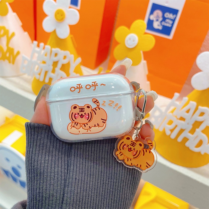 Kartun Harimau Bluetooth Earphone Case Hewan Lucu Transparan Lembut TPU TWS Cover Untuk Airpods 1 2 3 Pro 2 PRO2 Airpods3 Pelindung