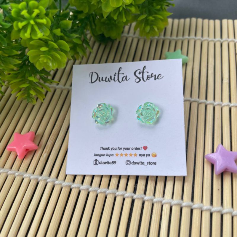 HANDMADE ANTING TUSUK PLASTIK ANAK/DEWASA MOTIF MAWAR BENING