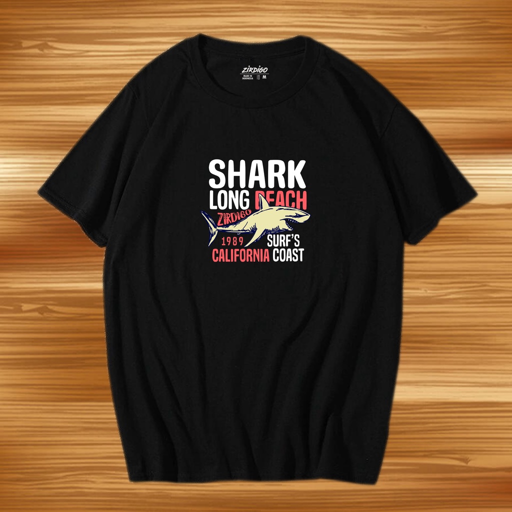 Agam Collection Baju Kaos Distro Lengan Pendek Shark Long Text Print  DTF Premium Quality Kaos Keren Cewek Cowok