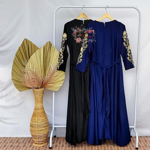 Abaya Hitam Navy Gamis Arab Turkey Layer Bordir Dress Arab Gamis Maxi Dress Free Pashmina Bahan Balotelli Full Bordir