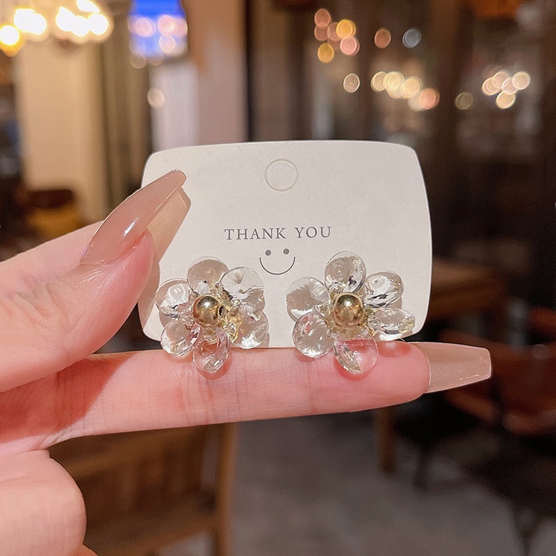 Anting Tusuk Sterling silver 925 Desain Bunga Hias Kristal Berlian Imitasi Mewah Untuk Wanita