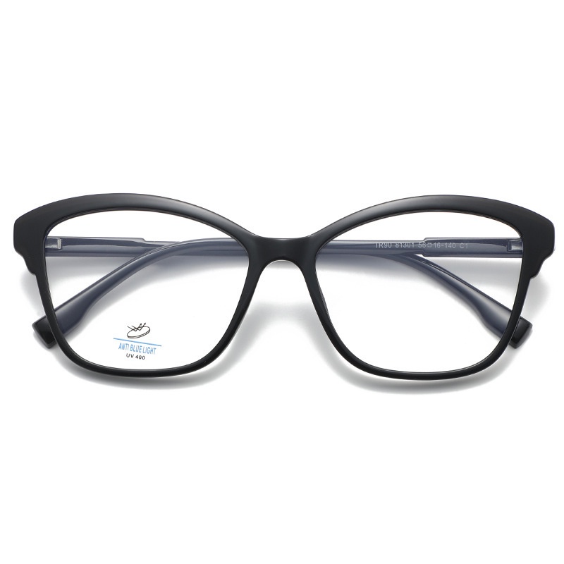 Tr90 Kacamata Cat Eye Lensa Flat Anti Sinar Biru Frame Metal Gaya Retro