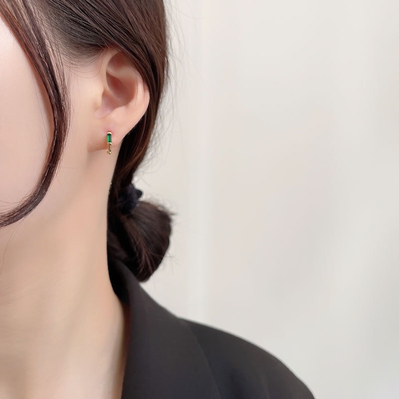 Anting Tusuk Gantung Bahan Sterling Silver 925 Hias Zamrudkristalzircon Gaya Koreasimple Untuk Wanita