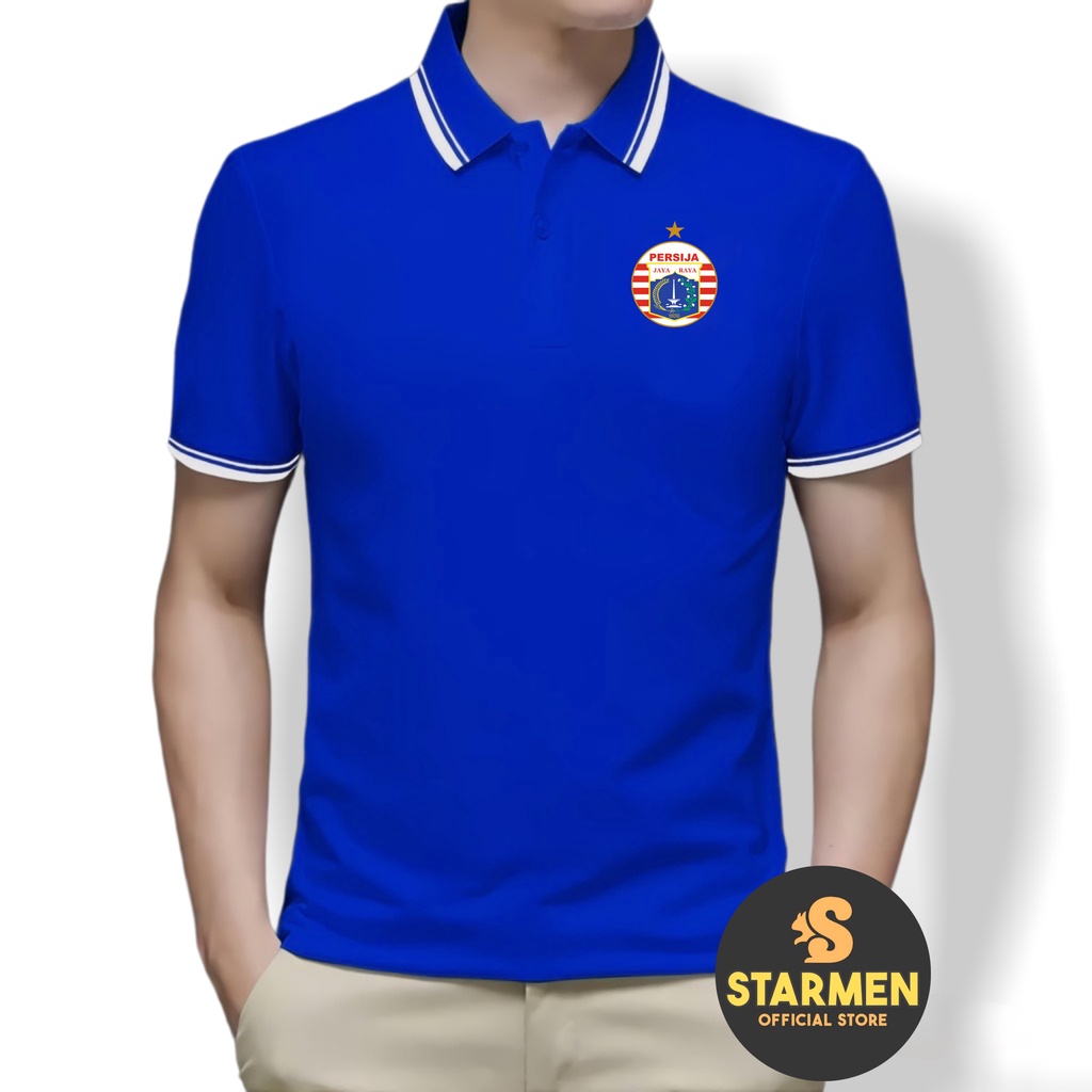 Kaos Polo Shirt Pria Kerah List Putih logo PERSIJA