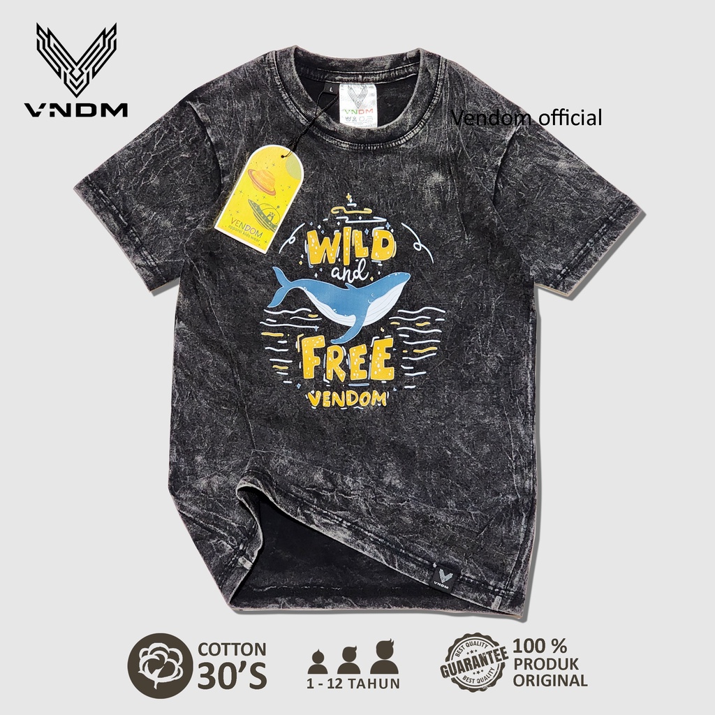 Vendom Kids Baju Kaos Anak Washet Laki Laki / Perempuan Unisex Umur 1-12 Tahun Bahan Cotton 30S