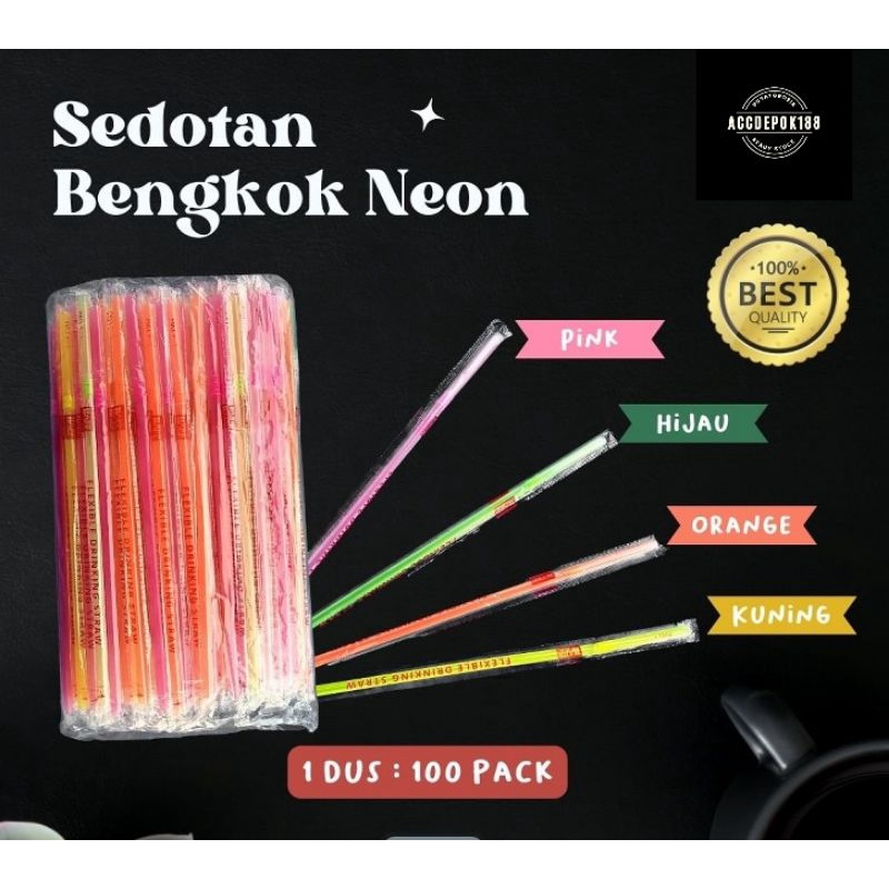 SEDOTAN NEON / SEDOTAN PLASTIK WARNA WARNI / SEDOTAN TEKUK DOP SALUR ISI 100 PCS