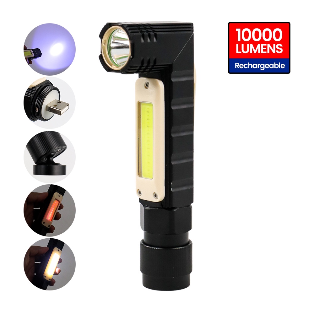 Pocketman Senter LED Rotatable Head Magnetic Tail XPG+COB 10000 Lumens - 3189A - 7RFL0NBK Black