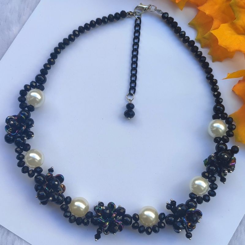 Kalung hijab / non hijab flower series kalung pesta kalung wisuda kalung gemas kalung kondangan kalung korea premium black