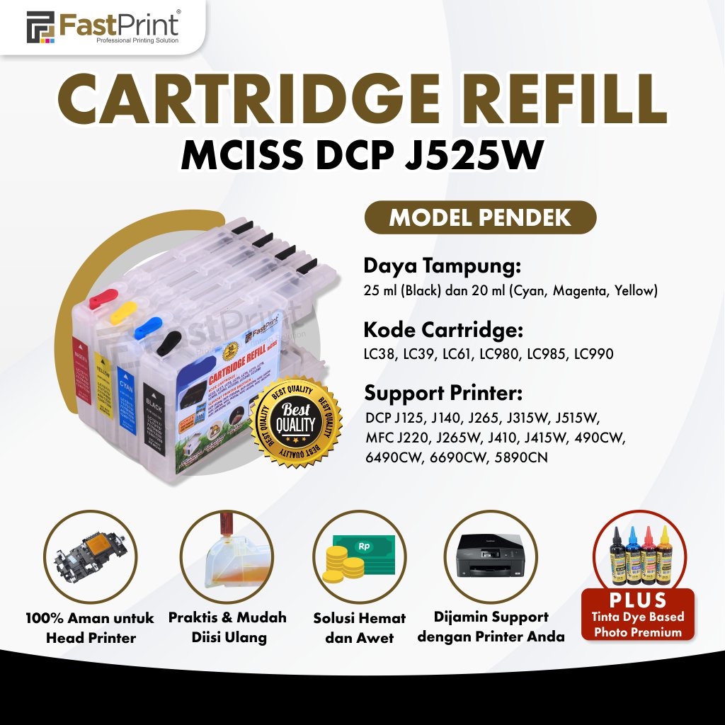 Cartridge MCISS Compatible  J525W J425W J430W Pendek Plus Tinta