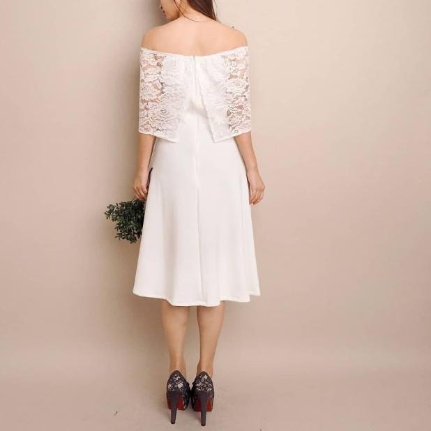 REAL PICT JANUERA DRESS (DS-029) Brokat Import Tebal Adem Nyaman - Putih