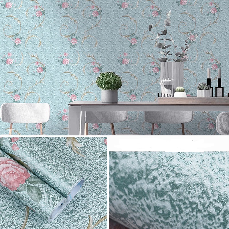 Wallpaper Dinding Motif BUNGA MAWAR PINK DASAR HIJAU 10m x 45cm