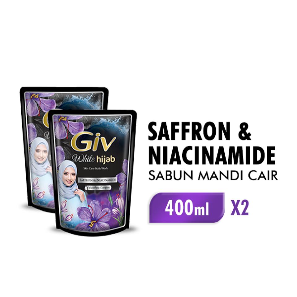 Giv White Hijab Sabun Mandi Cair Saffron & Niacinamide Pouch 400 ml x2 - Gambar 2
