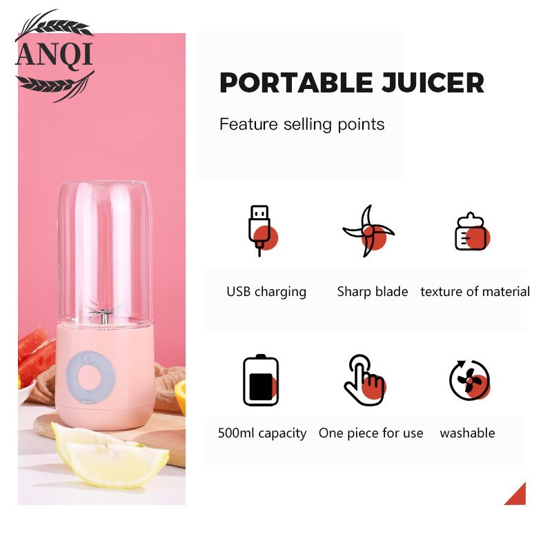 ANQI 1888 Blender Juicer Juicer Portable Mini Juicer 500ML Botol Juice Cup USB Blander VS-1852