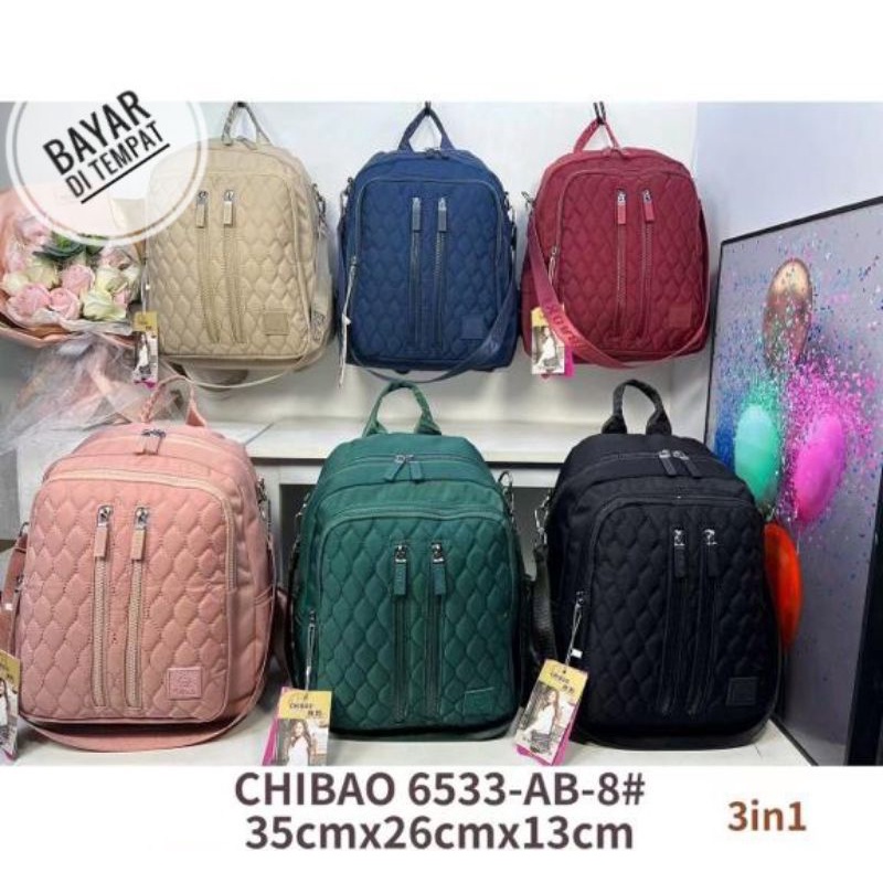 Tas Ransel Chibao 6533-AB bahan Kanvas Halus size 35x13x26 cm. Tas Wanita Import Tas Ransel Wanita BEST SELLER TERBARU BISA BAYAR DITEMPAT.!!!!