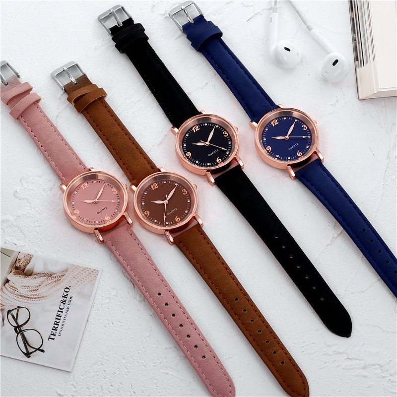 HBS 130 Jam Tangan Casual Wanita Analog Kecil Dial Bulat Dengan Strap Pu Leather Korean Fashion
