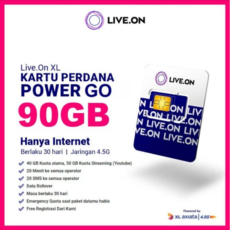 Live On XL Power Go 90GB(40GB Utama, 50GB Kuota Streaming) Berlaku 30 Hari