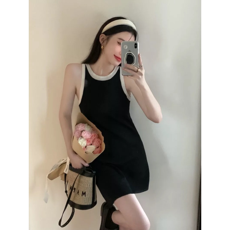 Korean Mini Dress Sleeveless Round Neck Mini Dress Leher Bulat Tanpa Lengan 1534 (S-XL)