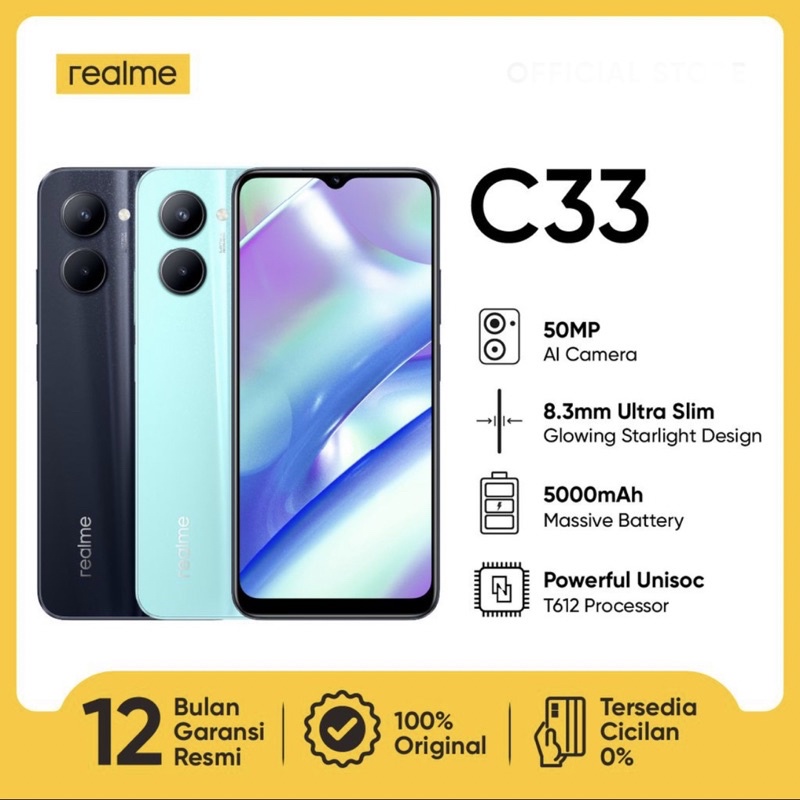 Realme C33 [3GB+32GB - 4GB+64GB] | Unisoc Tiger T612 | 50MP Dual Camera | 6.5&quot; IPS LCD | Li-Po 5000mAh | Garansi Resmi Realme 1 Tahun