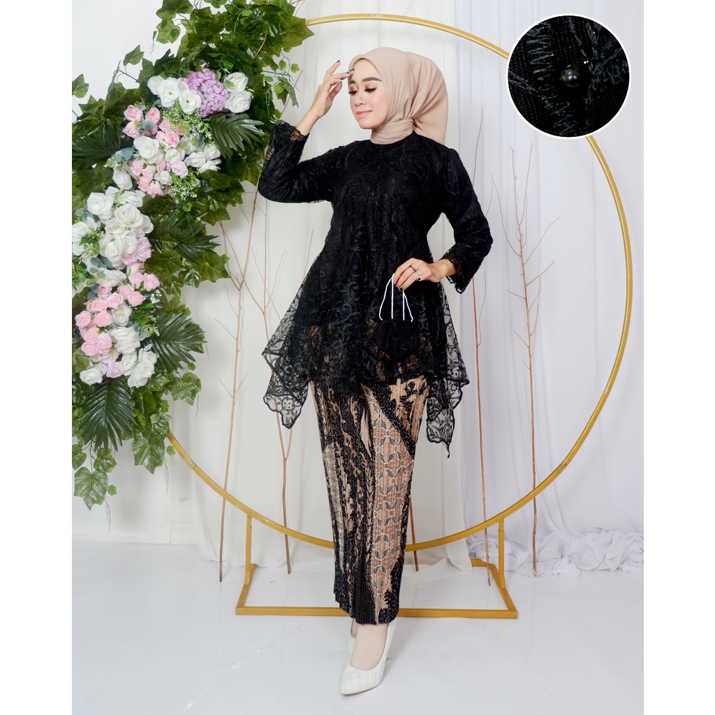 Permata Olshop / Setelan Kebaya Tunik Mauri Busui Modern / Kebaya Modern / Kebaya Wisuda / Kebaya Kondangan / Kebaya Pesta / Kebaya Tunik Brukat Tulle Modern / Kebaya Busui