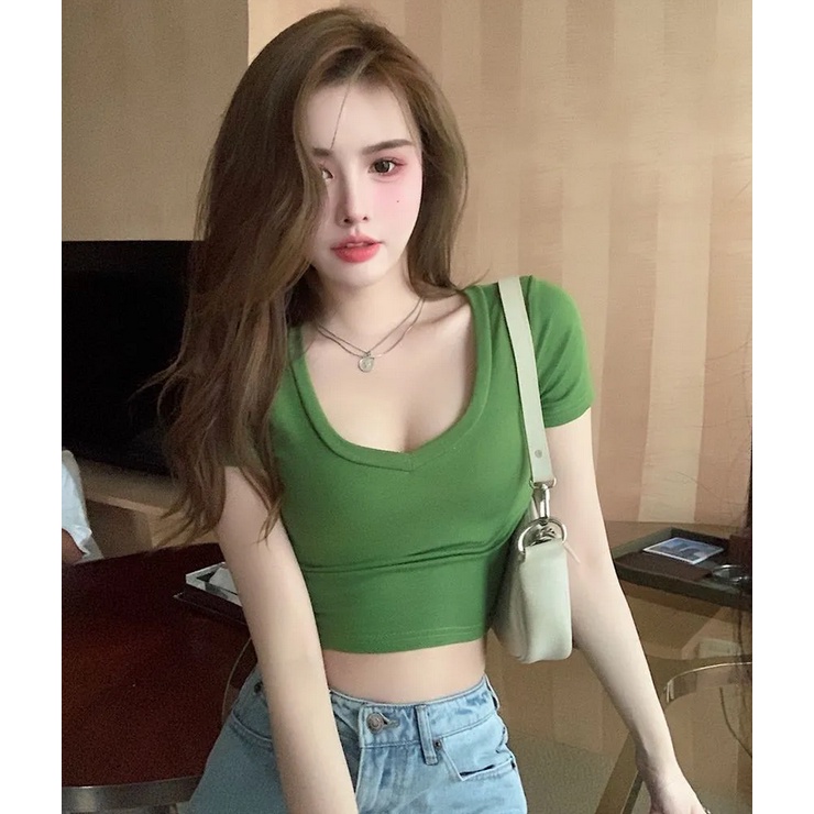 Slim Fit Crop Top Kaos Wanita 1485 ( S-XL)