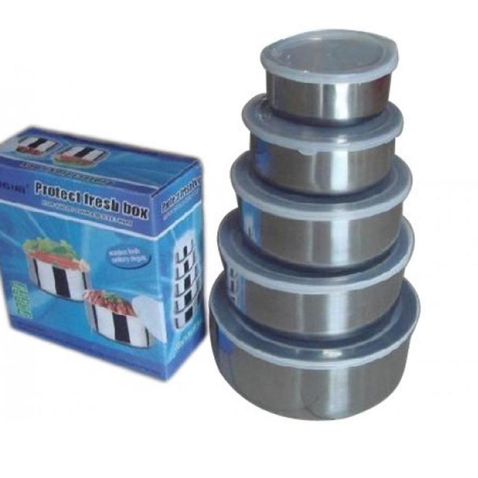 Siap Kirim Rantang Stainless Steel 5 Susun Protect Fresh Box Mangkok Penyimpan Makanan Tutup Plastik