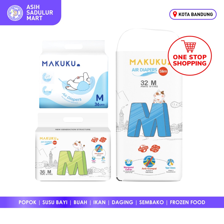 Makuku Air Diapers M32 Slim Pants / M36 Perekat promo popok bayi bandung