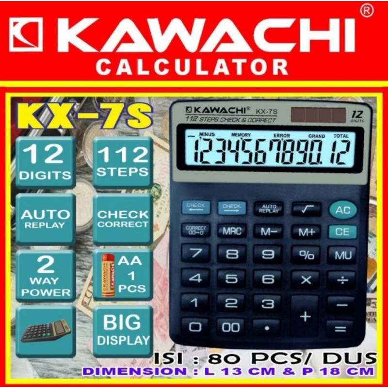 

KAWACHI KALKULATOR 12 DIGIT KX 7S CALCULATOR