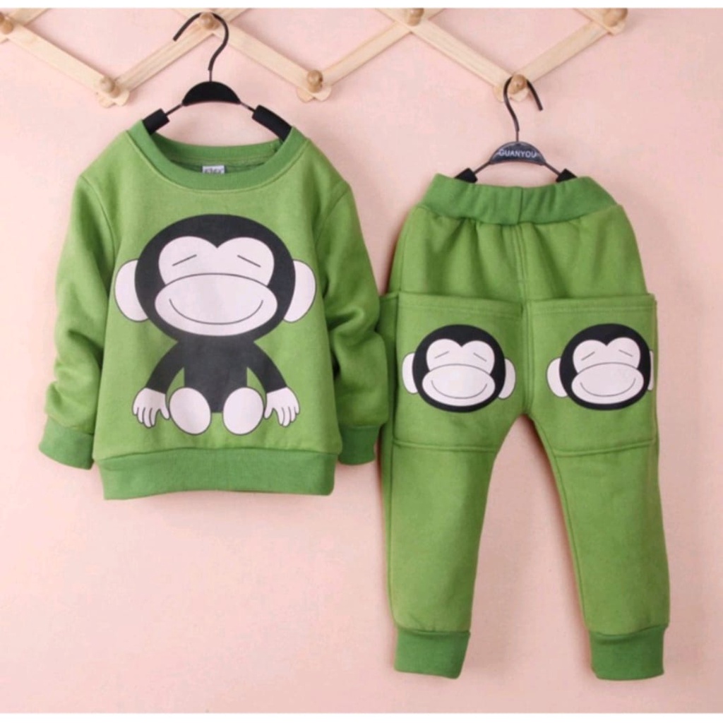 COD-SETELAN BAJU CADINGAN ANAK LAKI-LAKI DAN ANAK PEREMPUAN UMUR 1-5 TAHUN SETELAN BEBYTERRY ANAK MOTIF MOUNKEY