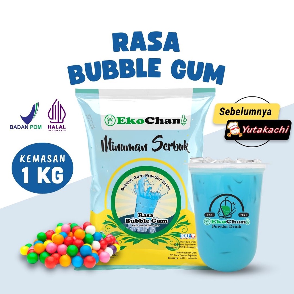 Bubuk Minuman Rasa Bubble Gum 1 kg EkoChan/Serbuk Minuman Instan Permen Karet Aneka Rasa/ Powder Drink Milkshake / Pusat bumbu