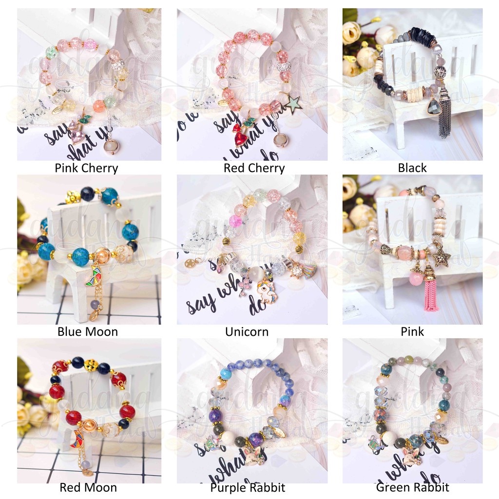 Gelang Lucky Charm Unicorn Moon Cheery Kelinci Lucu Unik Batu GH 205146