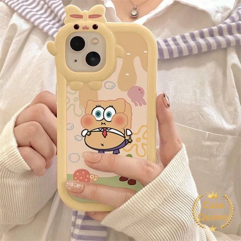 3d Bow Monster Ice Cream Case OPPO A17 A15 A95 A54 A77s A16K A16 A57 A76 A96 A12 A3s A55 A17K A5s A92 A94 A36 A7 A74 A16E A53 A31 A5 A9 A52 A16s Reno7 5 7Z 5F Lembut Sarung SpongeBob