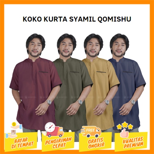 Koko Kurta Syamil Qomishu/Baju Koko Lengan Pendek/Atasan Muslim Pria