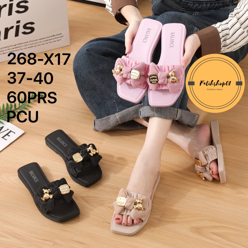 sandal selop pita bear wanita 268-X17 (37-40) sandal import terkini dan kekinian
