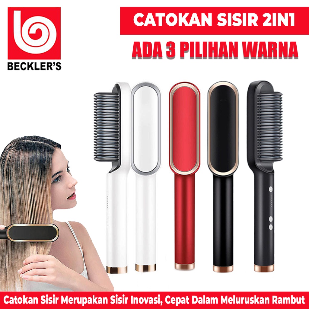 Catokan Sisir Pelurus Rambut Hair Straightener Curler 2 in1/ Catokan Rambut Lurus &amp; Keriting/ Catokan Sisir 3 Warna