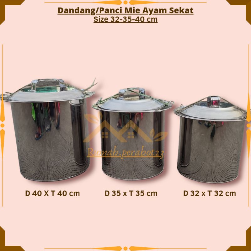 Dandang / Panci Mie Ayam Stainless Steel UK 32 35 40 cm / Panci Mie Ayam Sekat / Langseng Mie Ayam