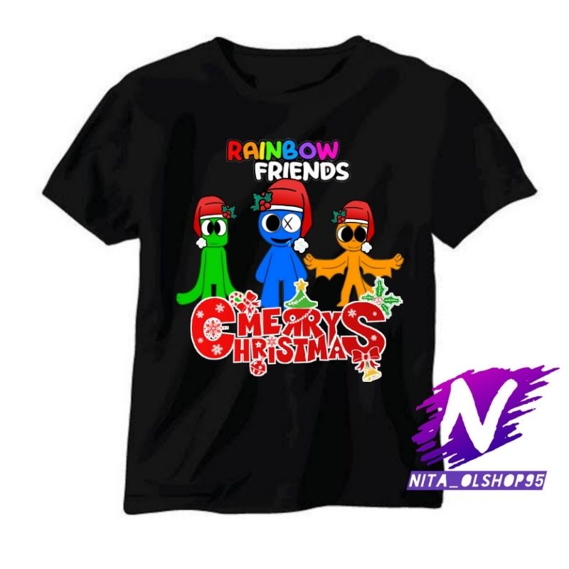 baju anak kaos anak rainbow friends merry christmas natal 2022