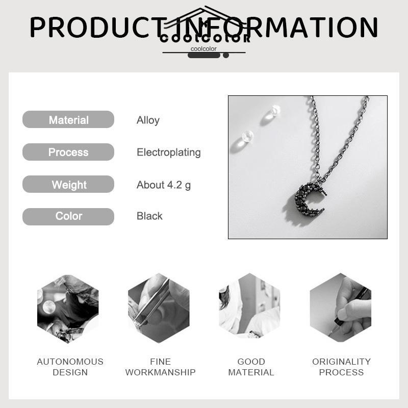 COD❤️Kalung Liontin Korea Bulan Berlian Hitam Kalung  Rantai Tulang Selangka Untuk Wanita- cl