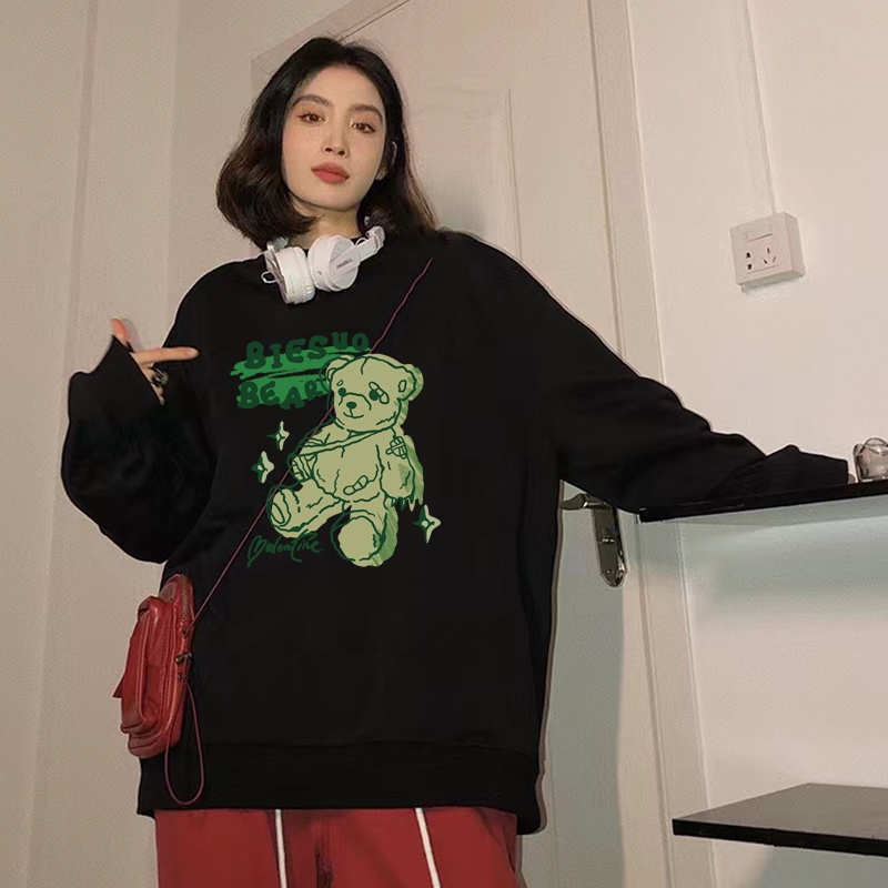 korean style sweter wanita sweater oversize putih retro wanita American Vintage Girl Cartoon Graphic Priting korean style atasan baju wanita kekinian