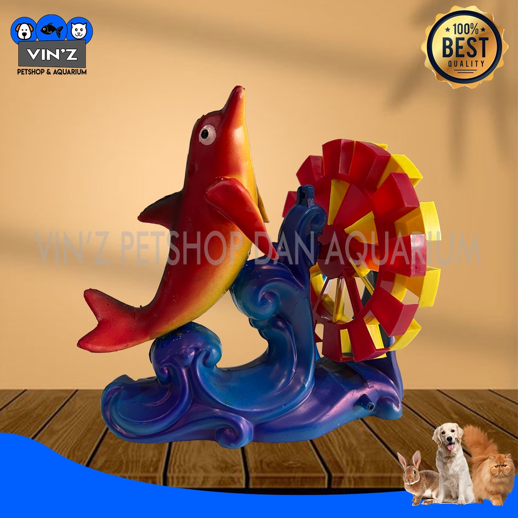 Dekorasi Hiasan Aquarium Aquascape Mesin Aerator Gelembung Kincir Lumba Lumba Tebing Aquarium Pajang