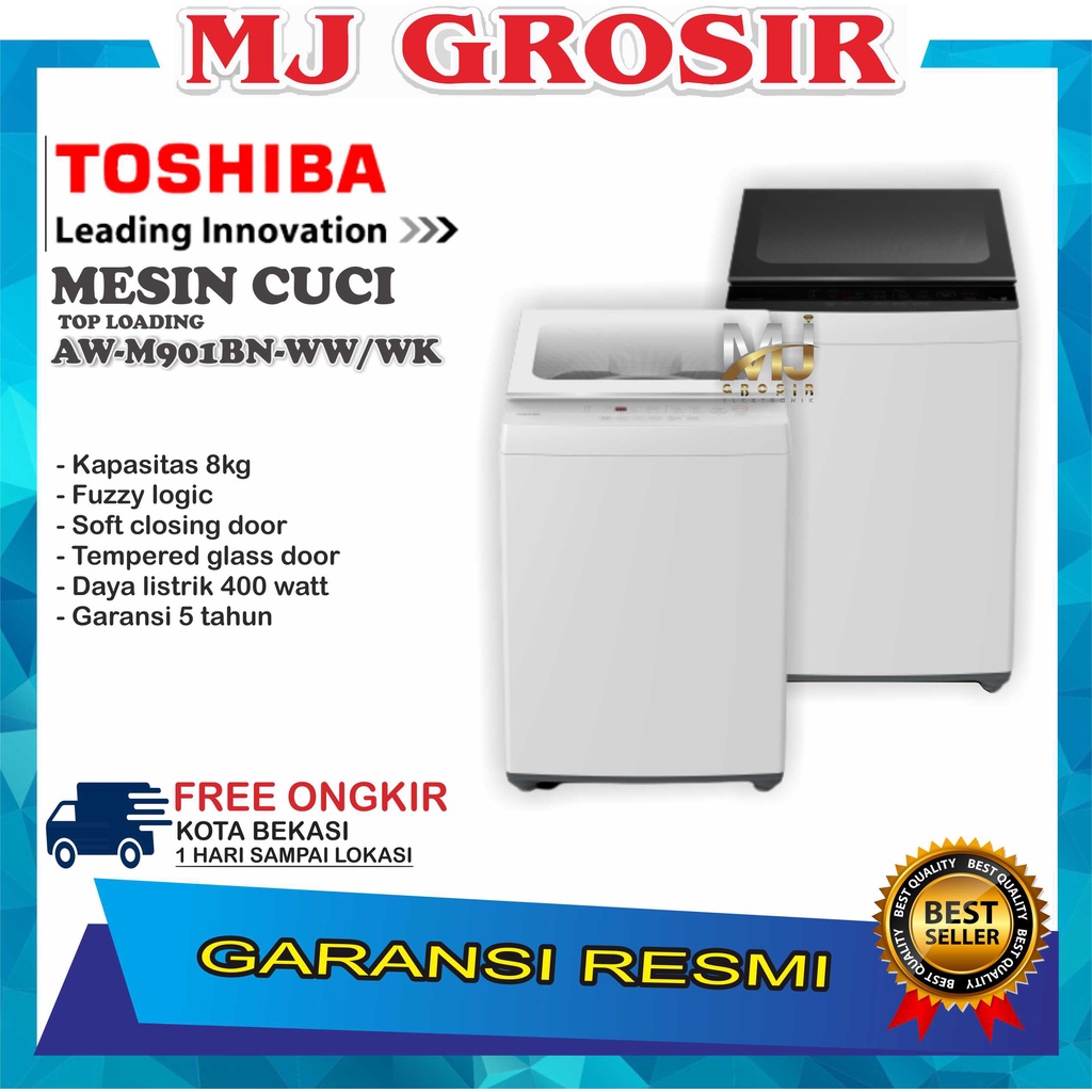 MESIN CUCI 1 TABUNG TOSHIBA AW-M 901 BN TOP LOADING 8 KG