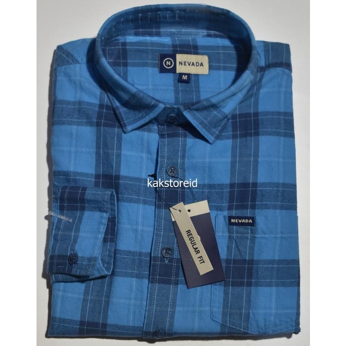 Kemeja Pria Nevada Biru Lengan Panjang Nvd 196 Original Storefira1