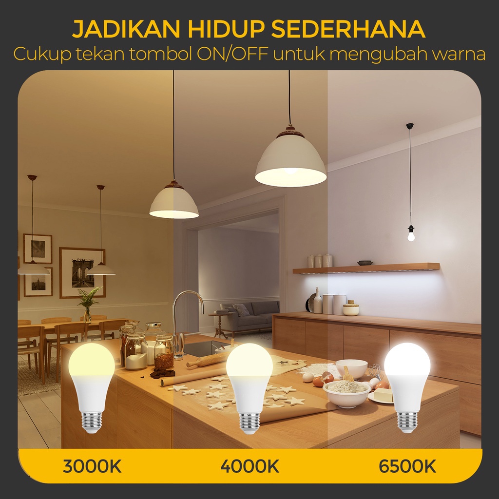 Topspot kualitas tinggi 3 Warna Bohlam LED Lampu Kotak Tiga 8W E27 Bulb Opal Matt 3-Step CCT Tune 800 lm Warm White Neutral White Cool White 3000K 4000K 6500K Daylight Bulb Hemat Energi Bolb untuk Lampu Meja Downlight