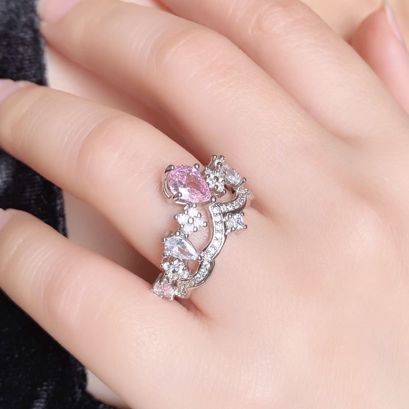 Cincin Bentuk Mahkota Warna Pink Gaya Korea Untuk Wanita